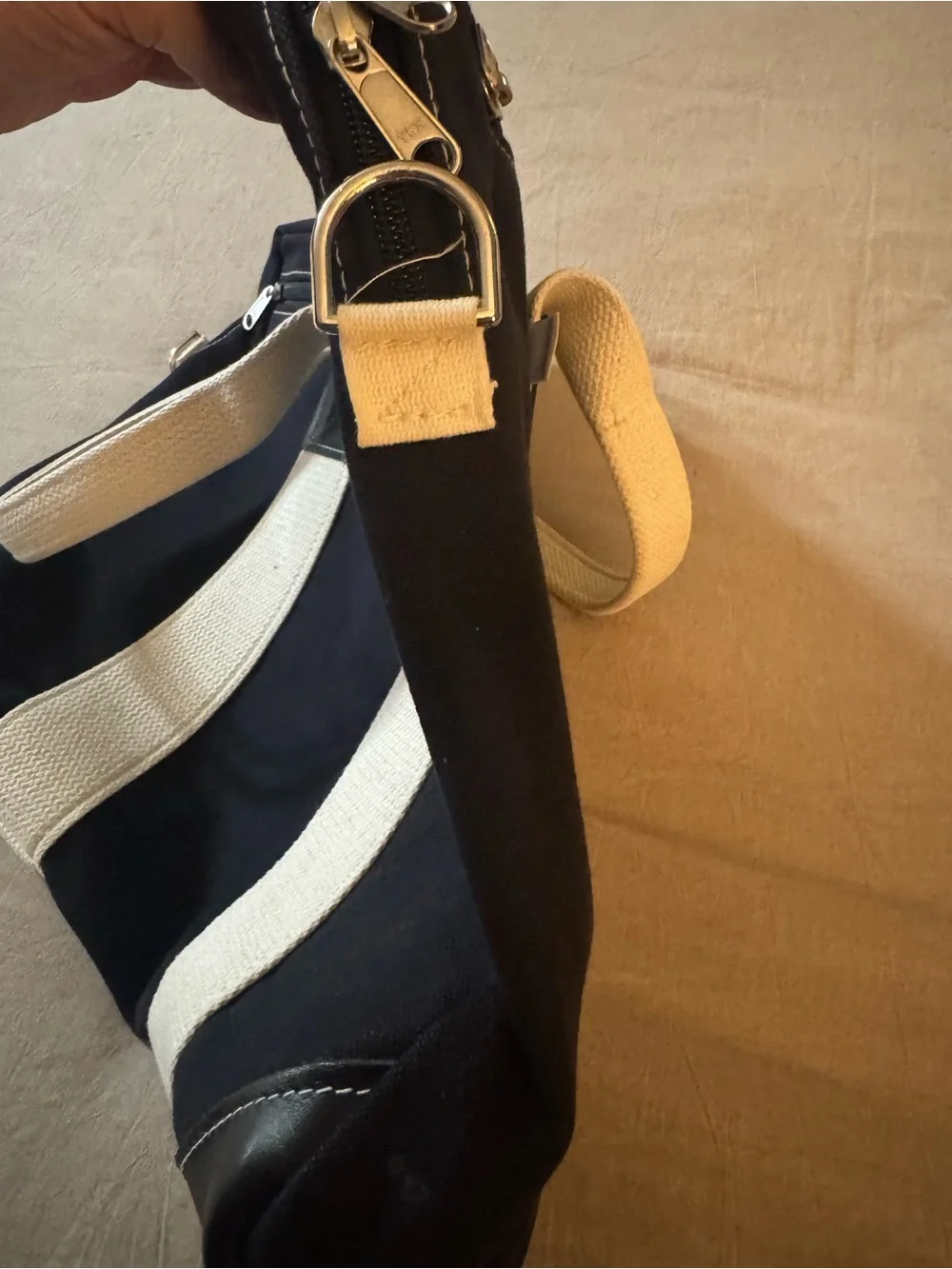 Beckel Canvas Durable Black Canvas Briefcase with Cream Webbing Handles
